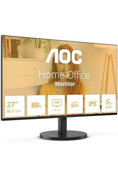 Aoc شاشة 27 بوصة FHD 27B3HA2، 100 هرتز، IPS، 1 مللي ثانية، خالية من الوميض، مكبرات صوت، ضوء أزرق منخفض