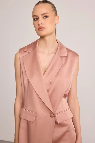 Gusto Satin Textured Jacket Dress - Pink