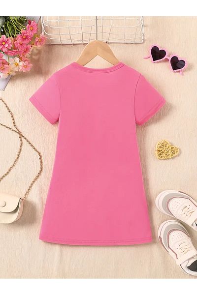 LOUİSA Tricou-Rochie cu imprimeu inimioare aurii roz pentru fete