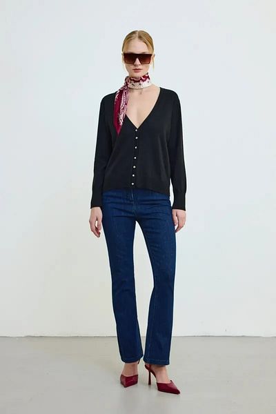 Gusto Basic Triko Hırka - Μαύρο