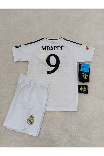 BARBITOS Realmadird Mbappe New Season Home Court Children's Jersey Set of 4 Socks-Bracelet Gift Asf