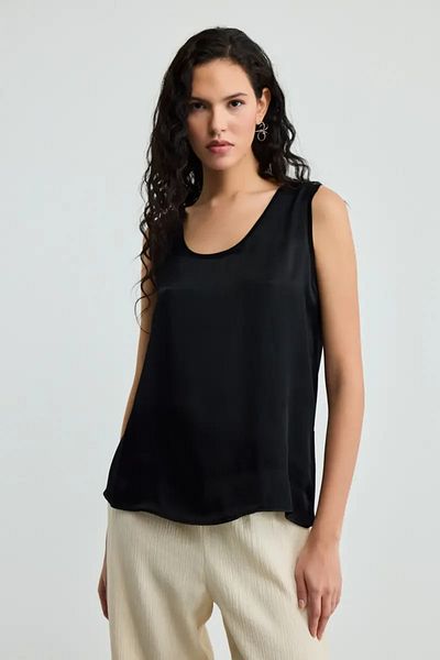 Gusto Front Satin Back Combed Cotton Undershirt - Black