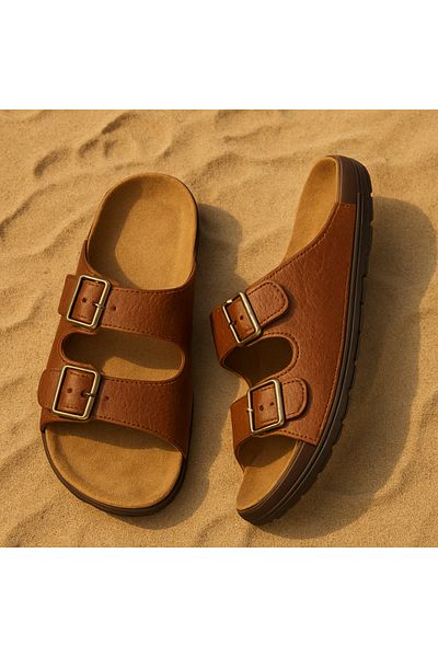 GEZER Men's Genuine Leather Sole Orthopedic Slippers