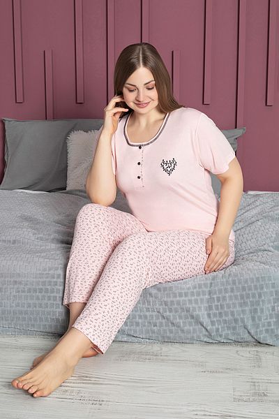 Fulla Moda Large Size Leaf Pattern Short Sleeve Pajama Set