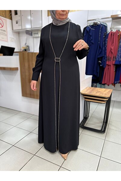 çınar özkan Büyük Beden Şeritli Taşlı Elbise