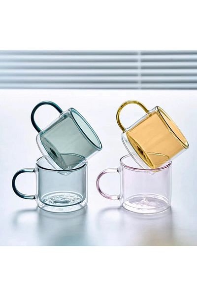 Quasar & Co. Set of 4 double-walled cups Quasar & Co.®, heat-resistant, straight model, 4x250 ml, glass, orange
