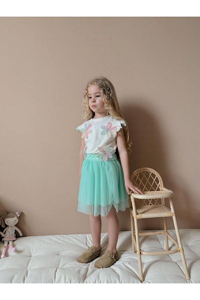 WİKİBOOM Flower Detailed Girl's Tutu Skirt Suit