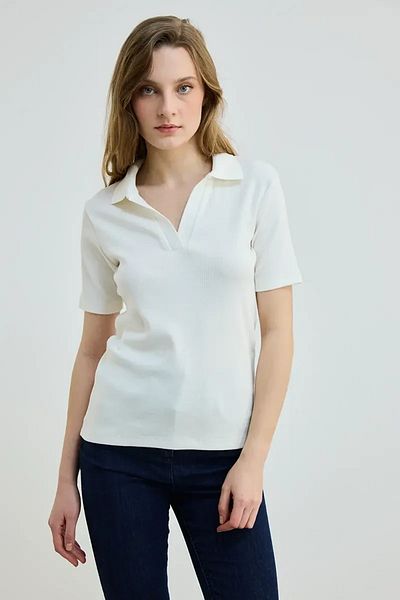 Gusto Tricou camisole din bumbac cu gât polo - Ecru
