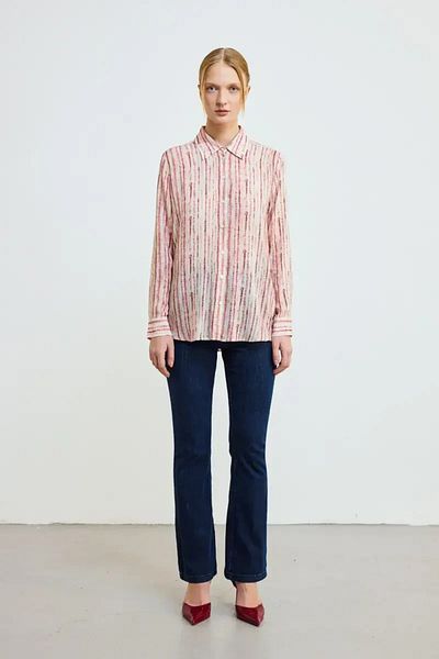Gusto Pink Soft Touch Linser - Cămașă cu model dungi