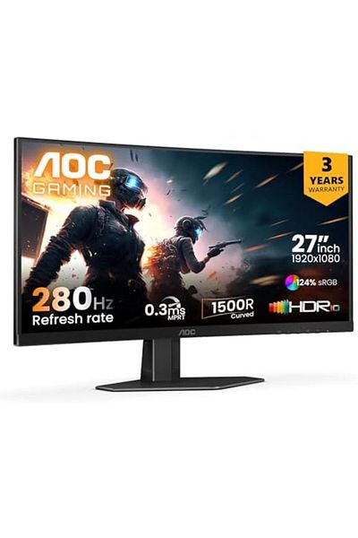 Aoc Ultra-Fast Curved Gaming Monitor C27G4ZE, 27 Inch, 280Hz, 1920x1080 (FHD), 0.3ms, Fast VA, 1500R