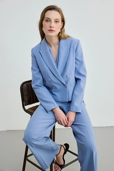 Gusto Double Breasted Short Jacket - Blue