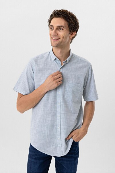 SÜVARİ Loose Cut Short Sleeve Green Men's Shirt