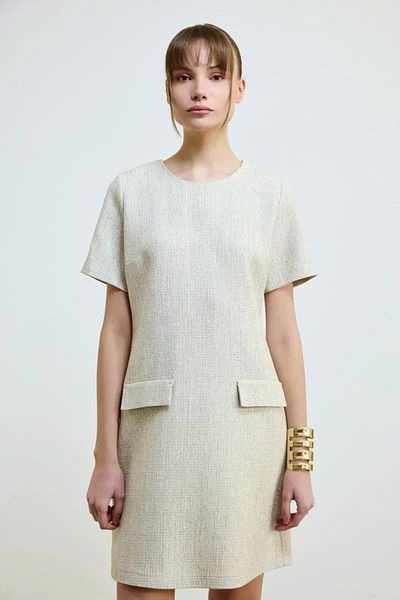 Gusto Koton Tweed Half Sleeve Dress - Ecru