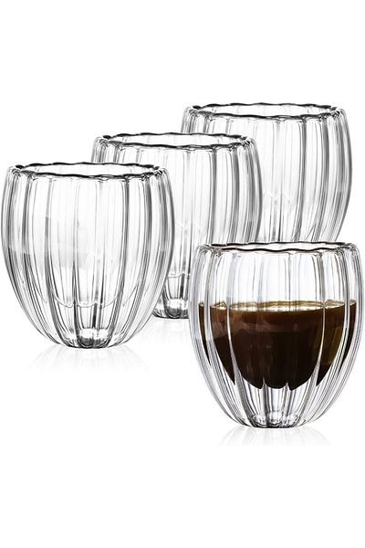 Quasar & Co. Set of 4 double-walled glasses Quasar&Co.®, heat-resistant, stripe model, 4x210 ml, borosilicate glass