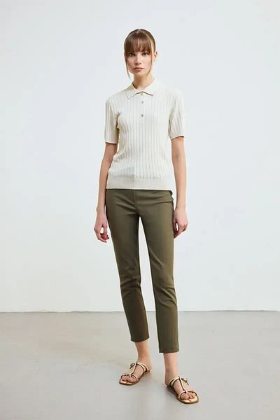 Gusto Polo Neck Short Sleeve Knitwear Blouse - Ecru