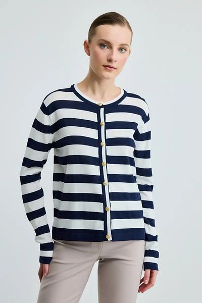 Gusto Πλεκτό Ζακέτα ριγέ - Navy Blue