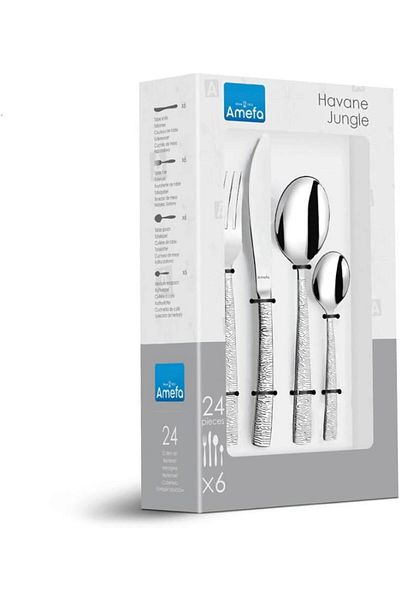 Amefa 24-piece cutlery set, Havane Jungle, 18/0 stainless steel, silver