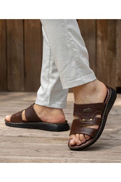 mustey Soft Leather Complete Stitched Orthopedic Men's Slippers