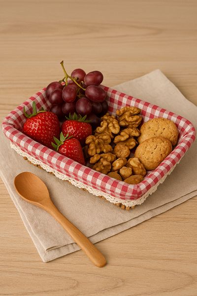 NEWNOW Red Checkered Bread Basket with Rustic Lace Detail