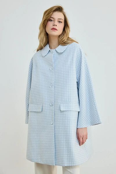 Gusto Baby Collared Houndstooth Patterned Kaftan - Blue