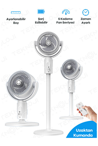 Teknoloji Gelsin F1 Fan Masaüstü ve Ayaklı Kullanım Şarjlı Döner Başlı Zaman Ayarlı Kumandalı 5 Kademeli Vantilatör