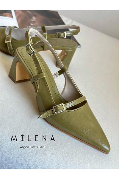 Zuum Milena Open Back Thick Heeled Women's Shoes - Green Rustic