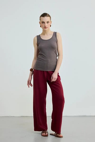 Gusto Viscose Undershirt with Sliced ​​Collar - Brown
