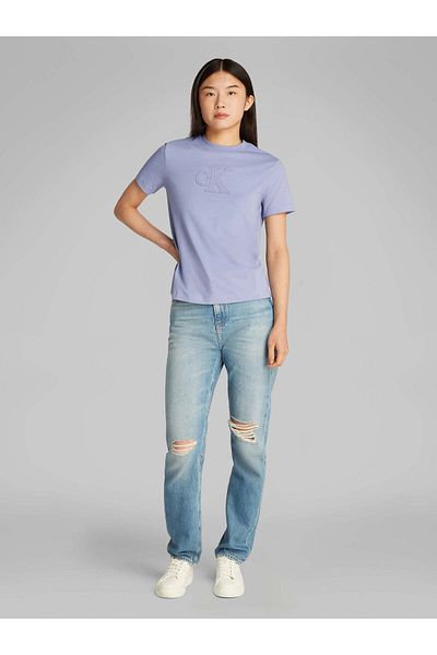 Calvin Klein Women Purple Ck Applique Regular Short Sleeve T-Shirt