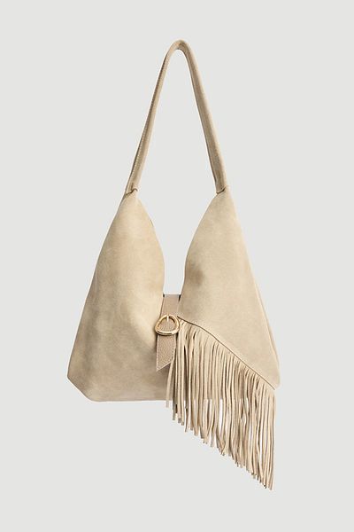 Gusto Beige Puppy Tasseled Suede Bag