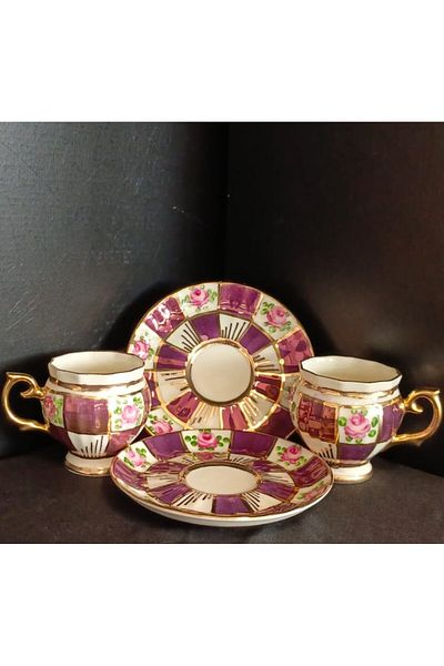 BY.RAYKA PORSELEN El Dekor Porcelain Hand Decorated 2 Pieces Coffee Cup