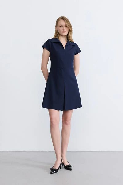 Gusto Φόρεμα με χαμηλό μανίκι Pilikaşeli - Navy Blue