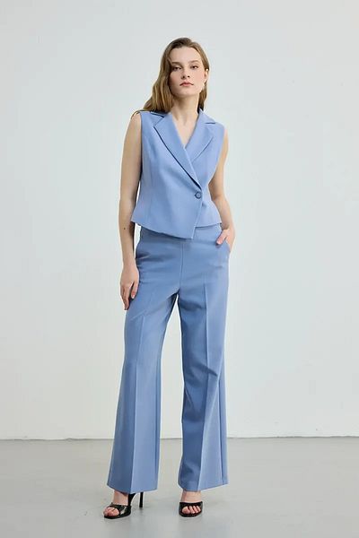Gusto Pantaloni albaștri cu picioare largi - Fermoar lateral