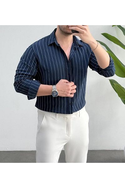 JACK CAPRİO Мъжка ленена риза Flam Oversize на райета