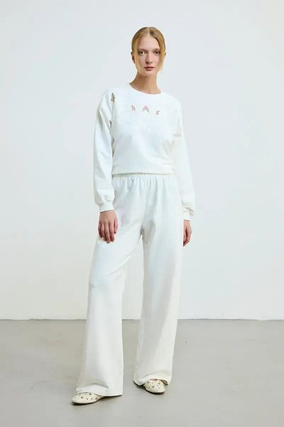Gusto Elastic Waist Cotton Sweatpants - Ecru