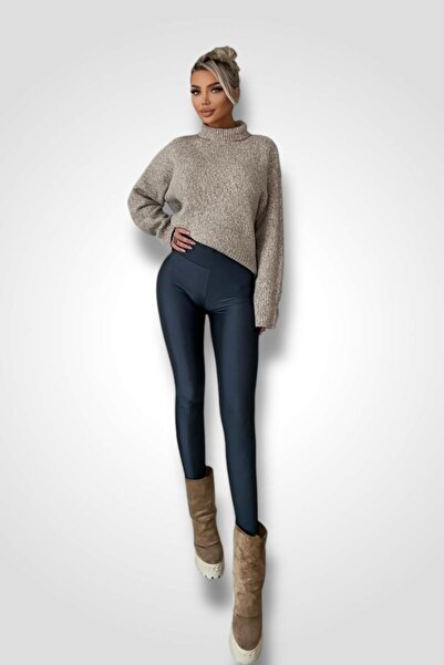 BOMBFIT Colanti Luciosi Slate Gray Premium, talie inalta, din lycra, de dama