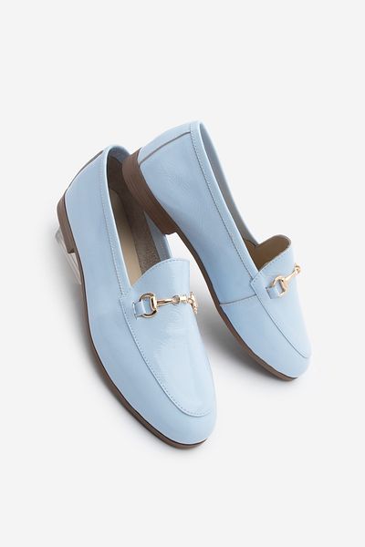 Marjin Damskie oryginalne skórzane mokasyny z łańcuszkiem, codzienne buty Tanle Blue, lakierowana skóra