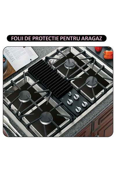 NEXTLY Set 4 Folii Protectie Aragaz/plita Din Teflon , Reutilizabile, Lavabile, Usor De Curatat