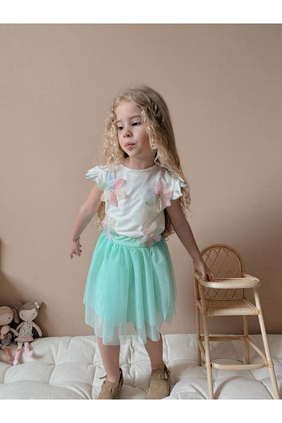 WİKİBOOM Flower Detailed Girl's Tutu Skirt Suit