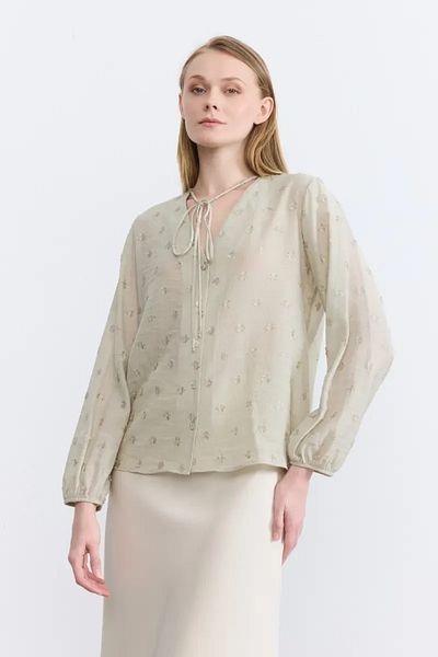 Gusto Bluză cu decolteu în V cu model - verde