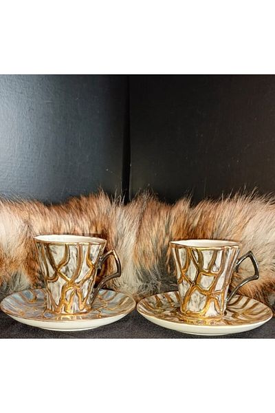 BY.RAYKA PORSELEN El Dekor Porcelain Hand Decorated 2 Pieces Coffee Cup