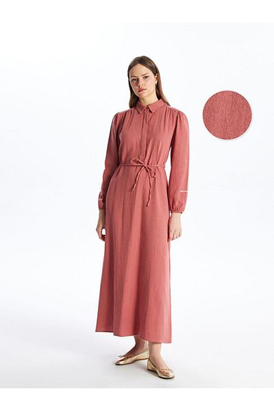 LC Waikiki Shirt Collar Plain Long Sleeve Women's Dress (S4)