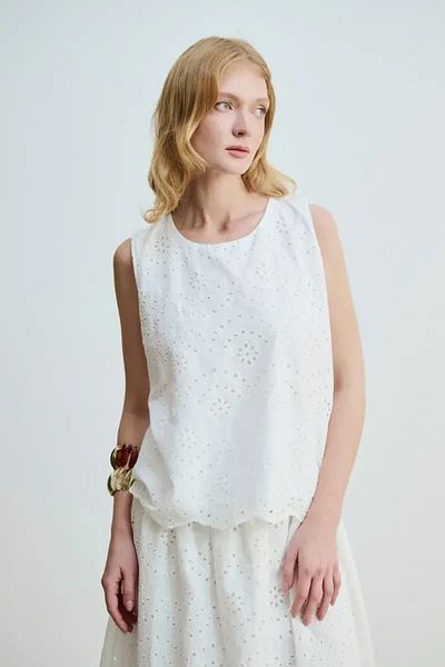 Gusto Tricou din bumbac brodat - alb