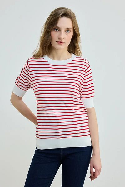 Gusto Striped Knitwear Blouse - Red