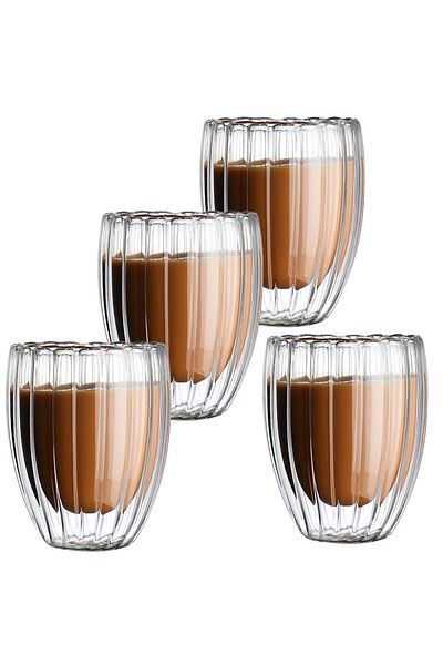 Quasar & Co. Set of 4 Double Walled Glasses, ®, Heat Resistant, Stripe Model, 4x270 Ml, Glass