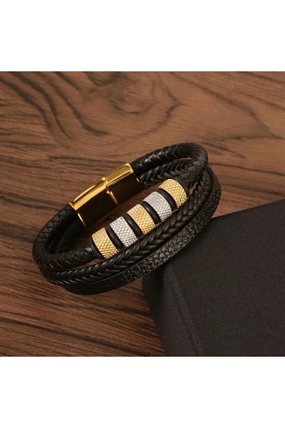 SIC MODA Stainless steel and leather bracelet SIC MODA 5631B, 5 mm