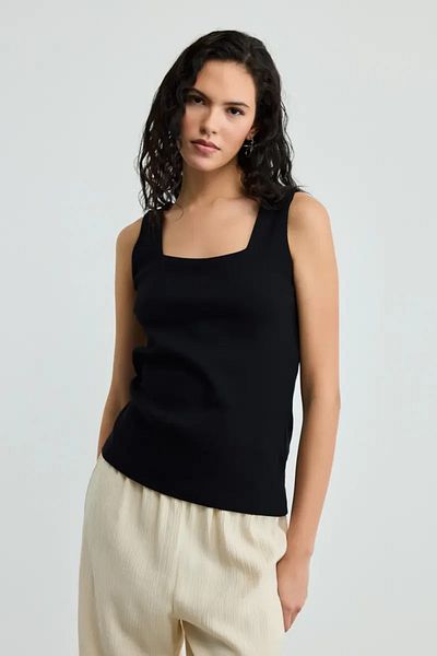 Gusto Square Neck Cotton Undershirt - Black