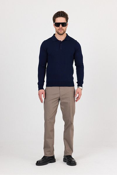 hateko Pure 100% Cotton Navy Blue Polo Neck Knitwear Sweater