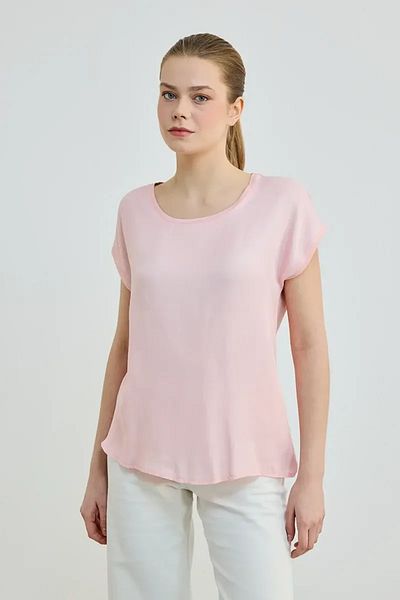 Gusto Tricou roz din satin cu gât rotund
