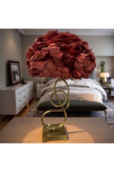 Generica Luxury decorative lampshade with metal base and pink feather design 57 x 30 cm