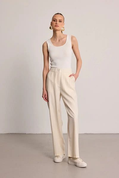 Gusto Striped Fabric Trousers - Ecru